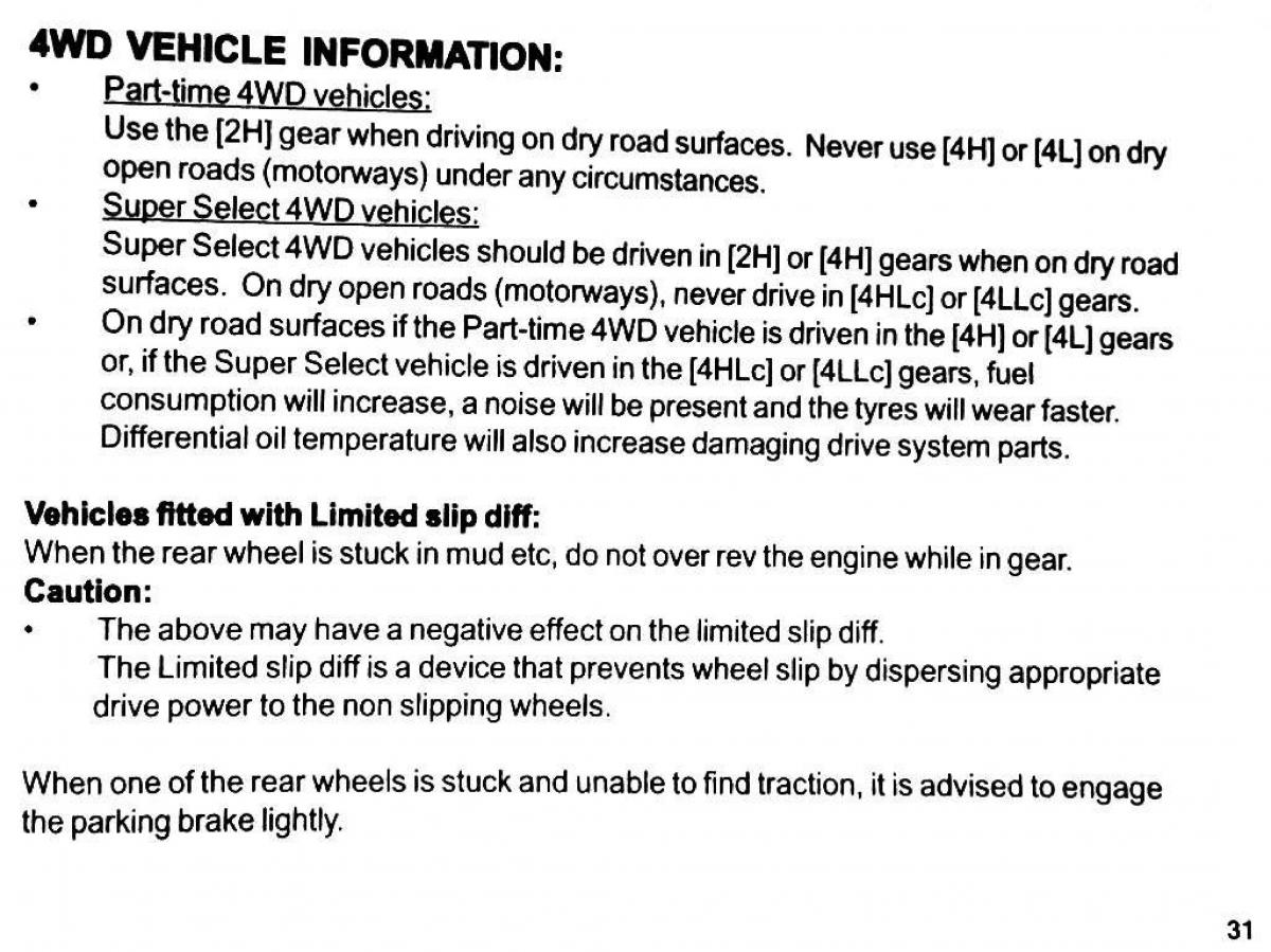 Mitsubishi Pajero II 2 owners manual / page 31