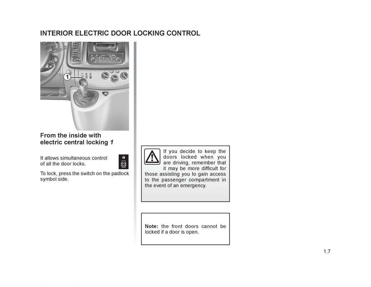 Renault Trafic II 2 owners manual / page 12