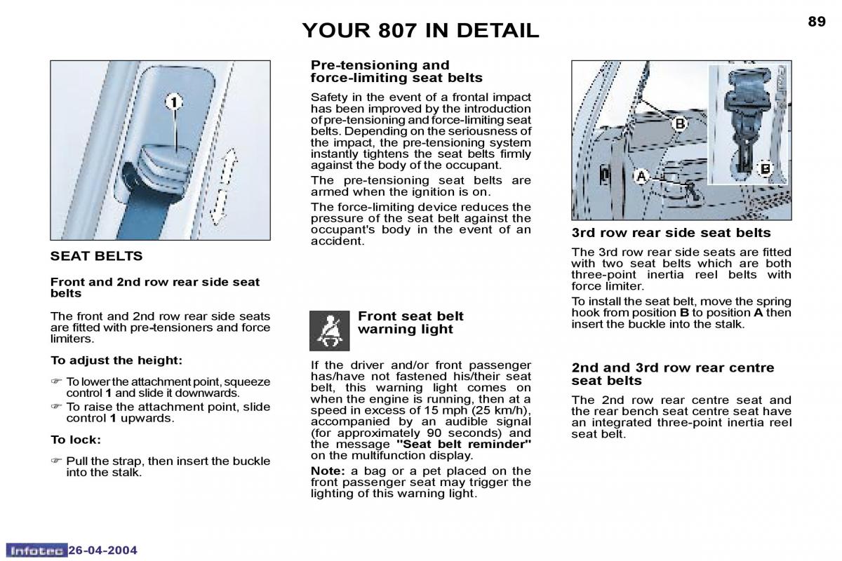 Peugeot 807 owners manual / page 70