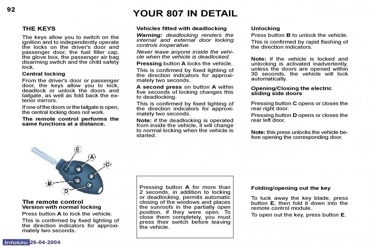 Peugeot 807 owners manual / page 75