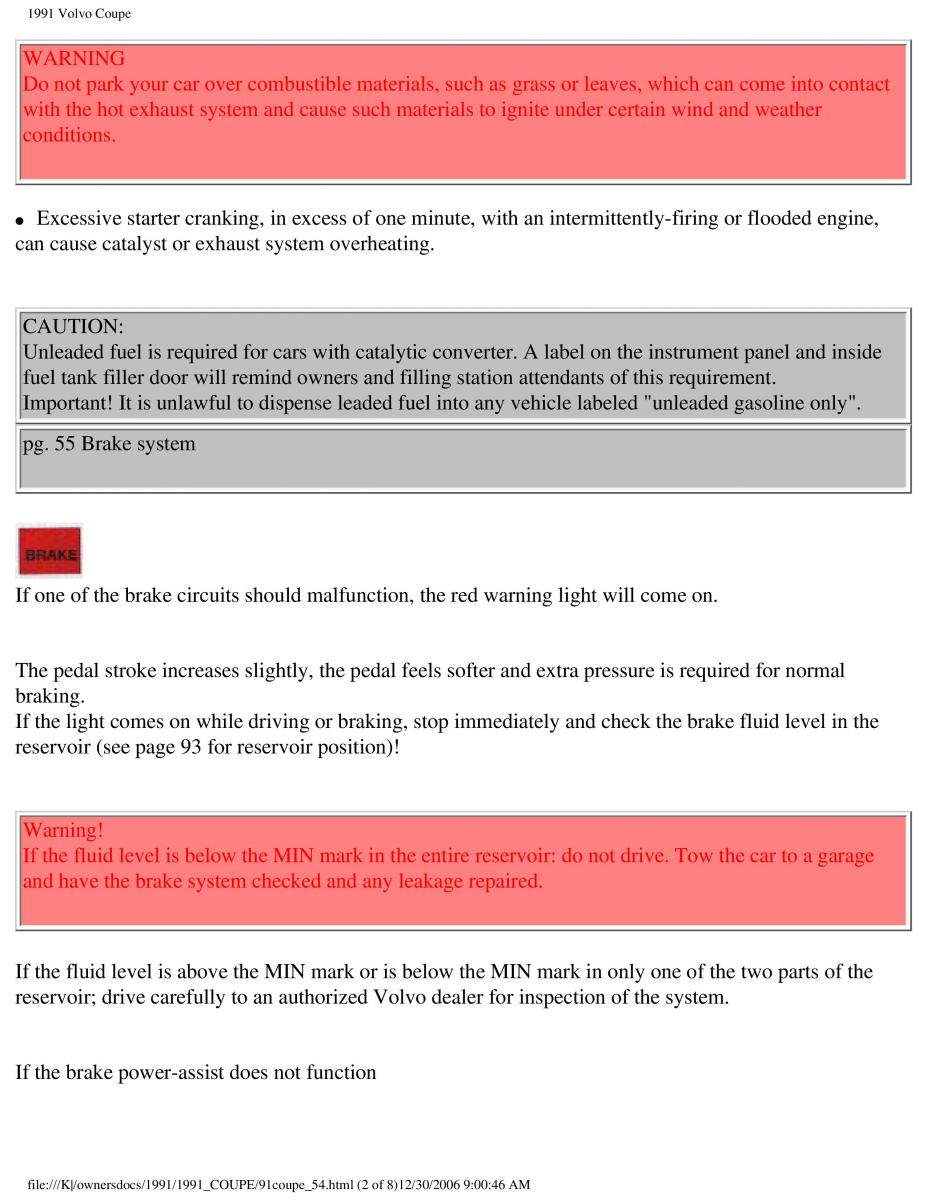 Volvo Coupe owners manual / page 97