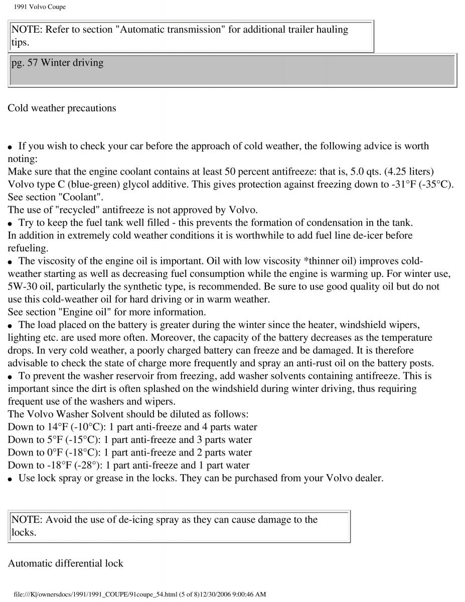 Volvo Coupe owners manual / page 100