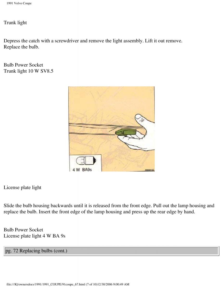 Volvo Coupe owners manual / page 127