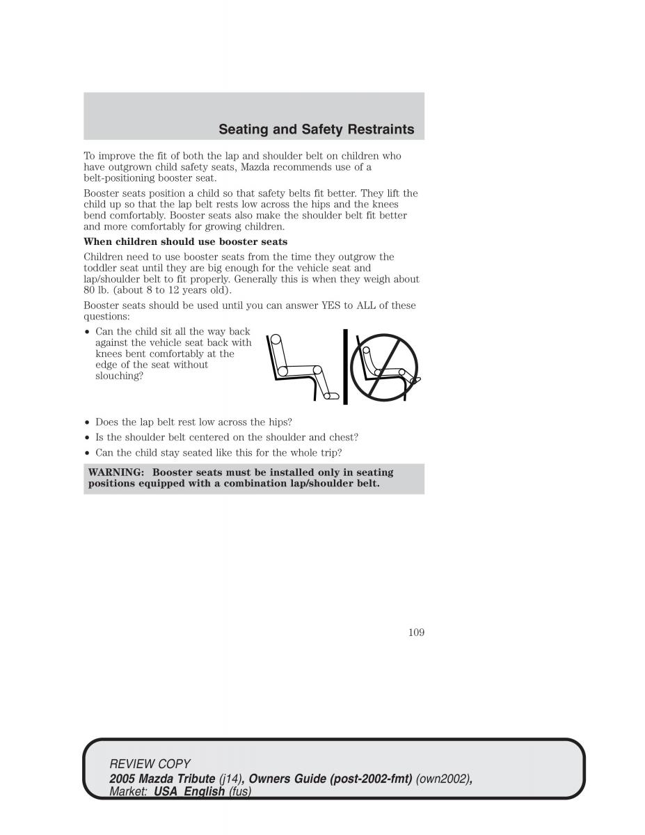 Mazda Tribute owners manual / page 109