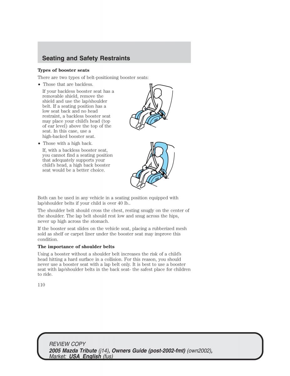 Mazda Tribute owners manual / page 110