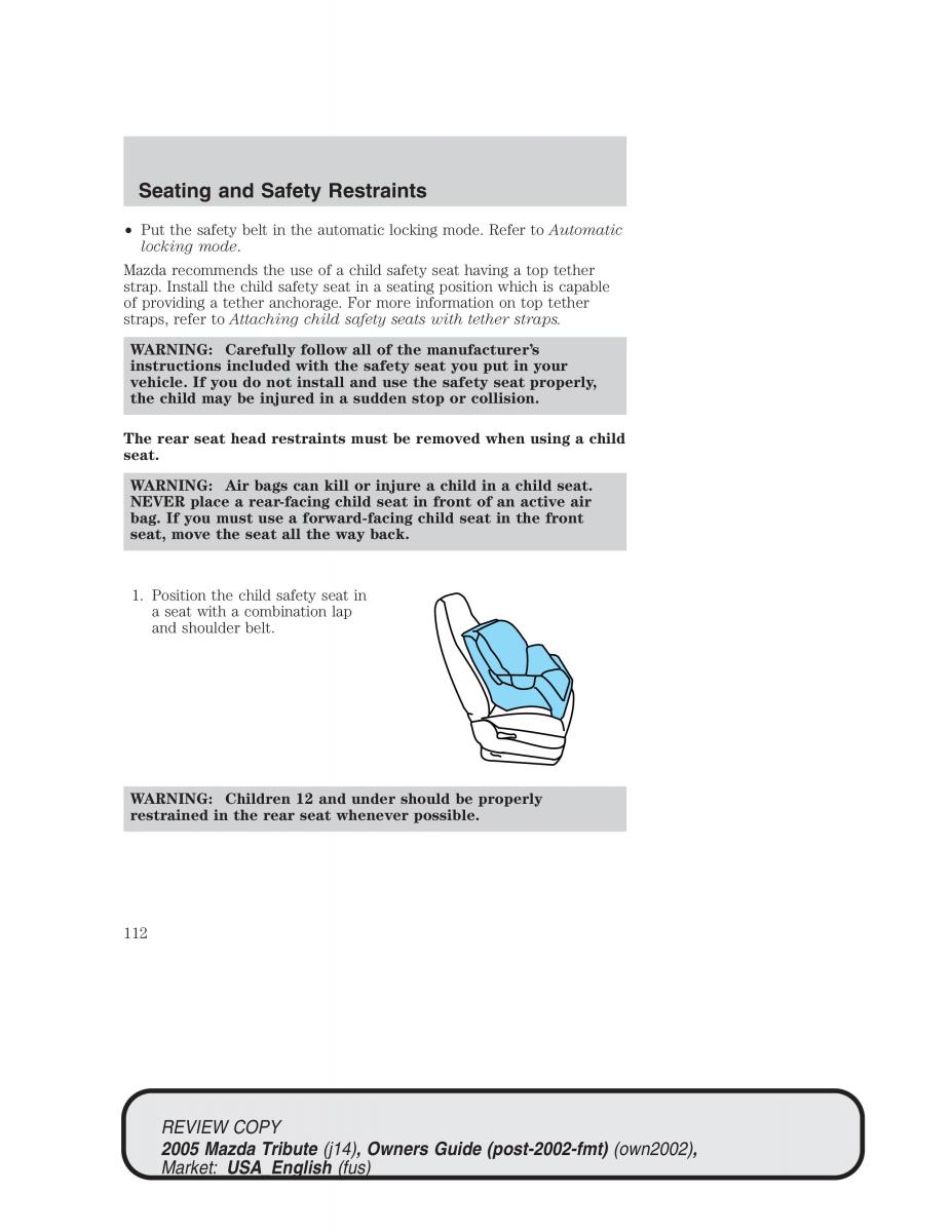 Mazda Tribute owners manual / page 112