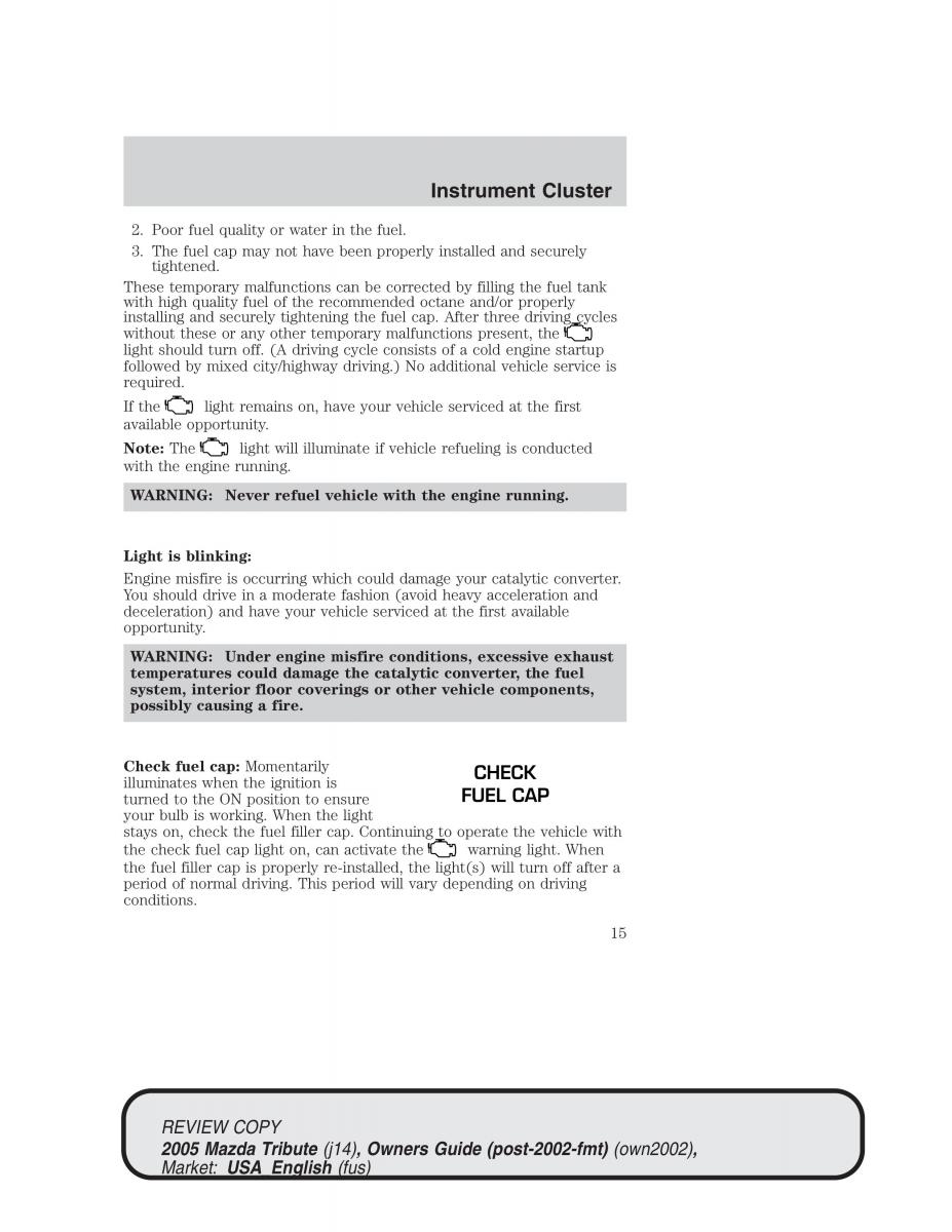 Mazda Tribute owners manual / page 15