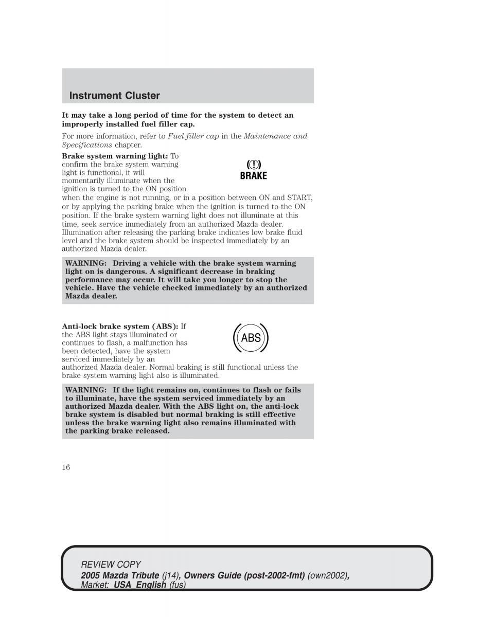 Mazda Tribute owners manual / page 16