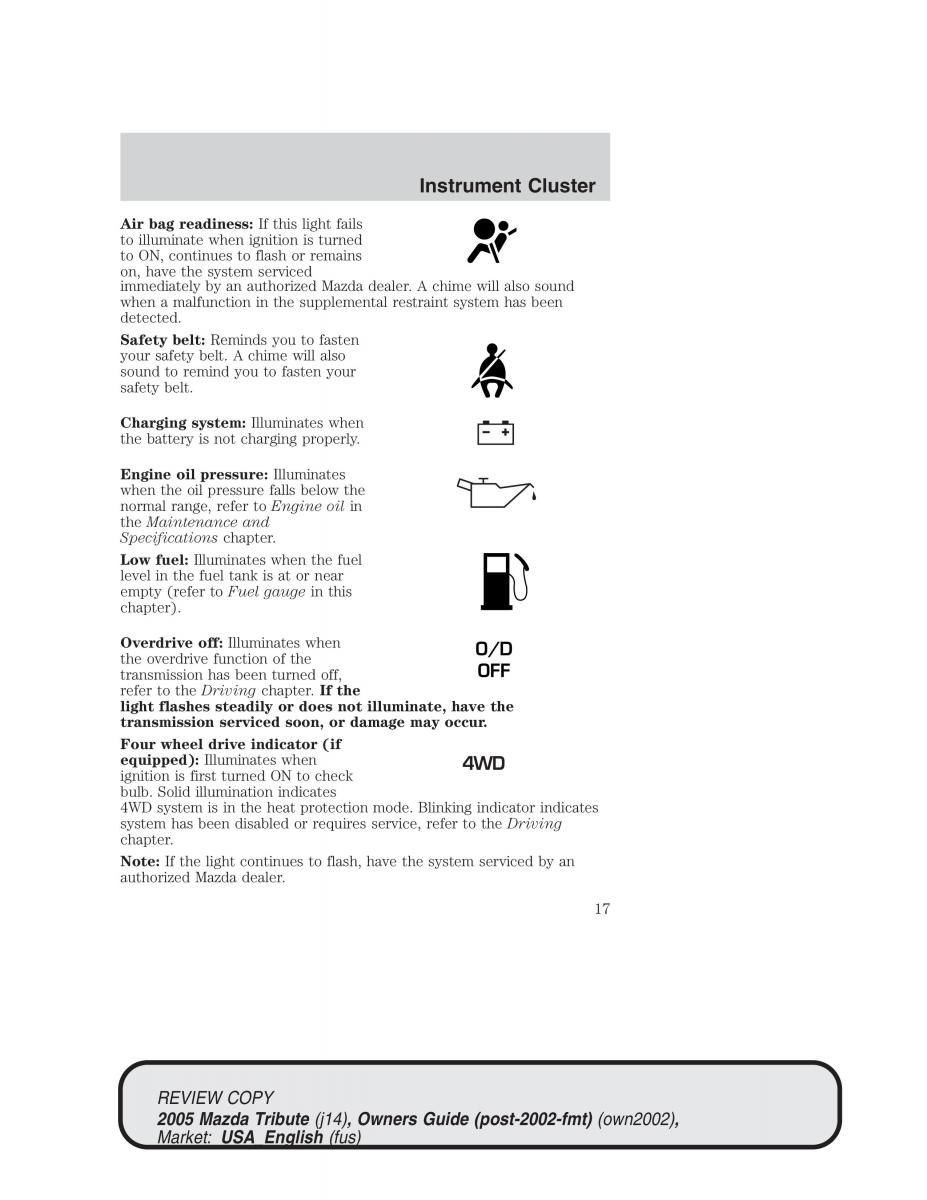 Mazda Tribute owners manual / page 17