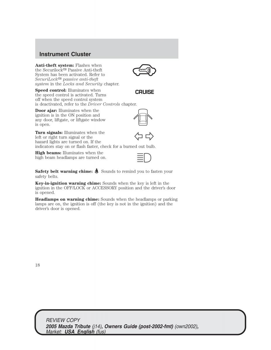 Mazda Tribute owners manual / page 18