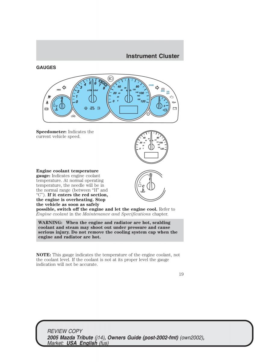 Mazda Tribute owners manual / page 19