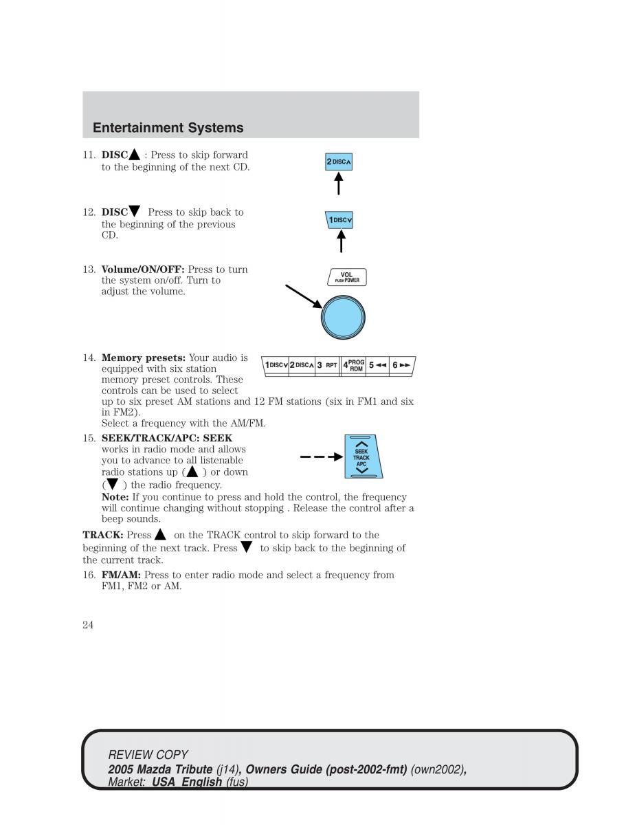 Mazda Tribute owners manual / page 24