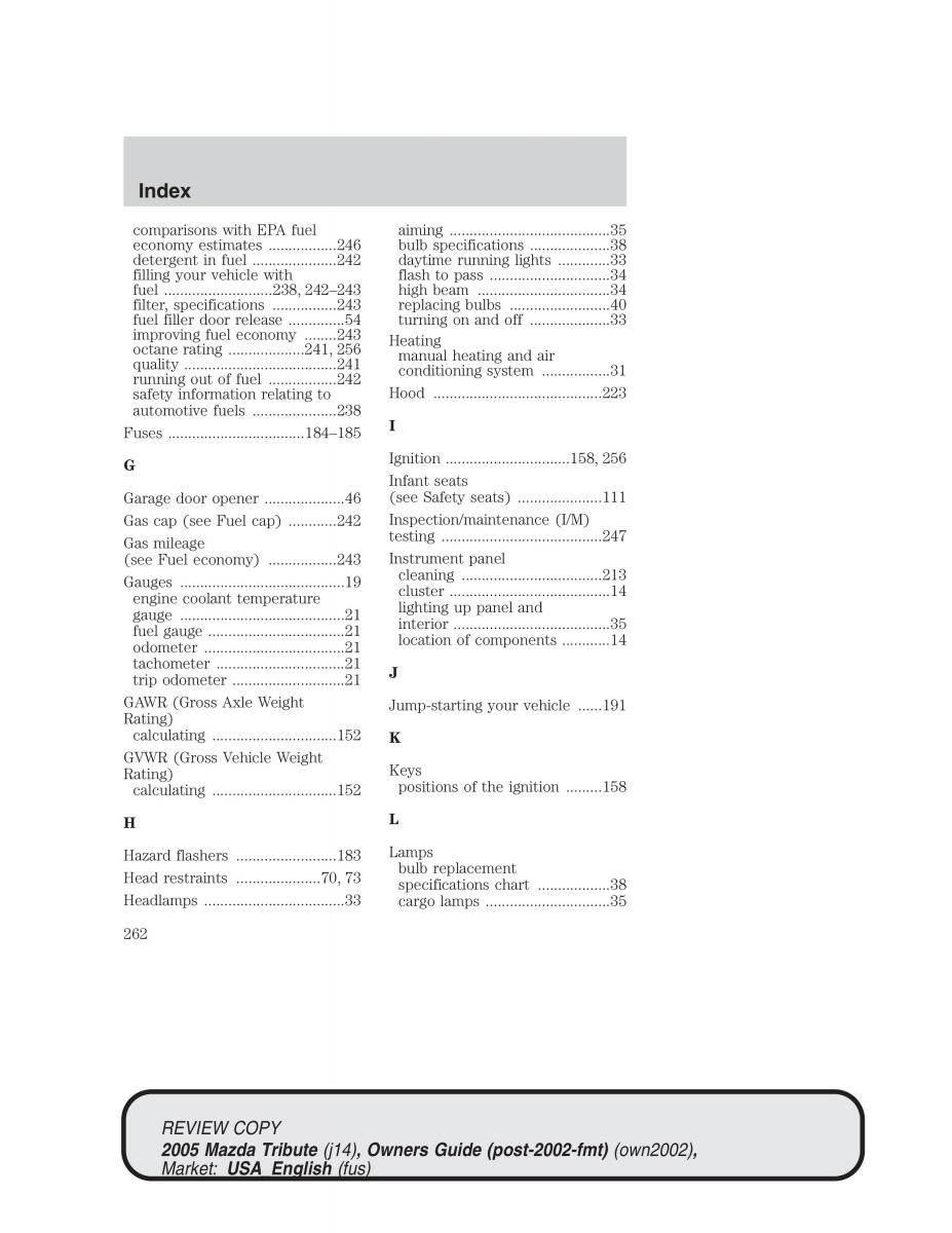 manual  Mazda Tribute owners manual / page 262