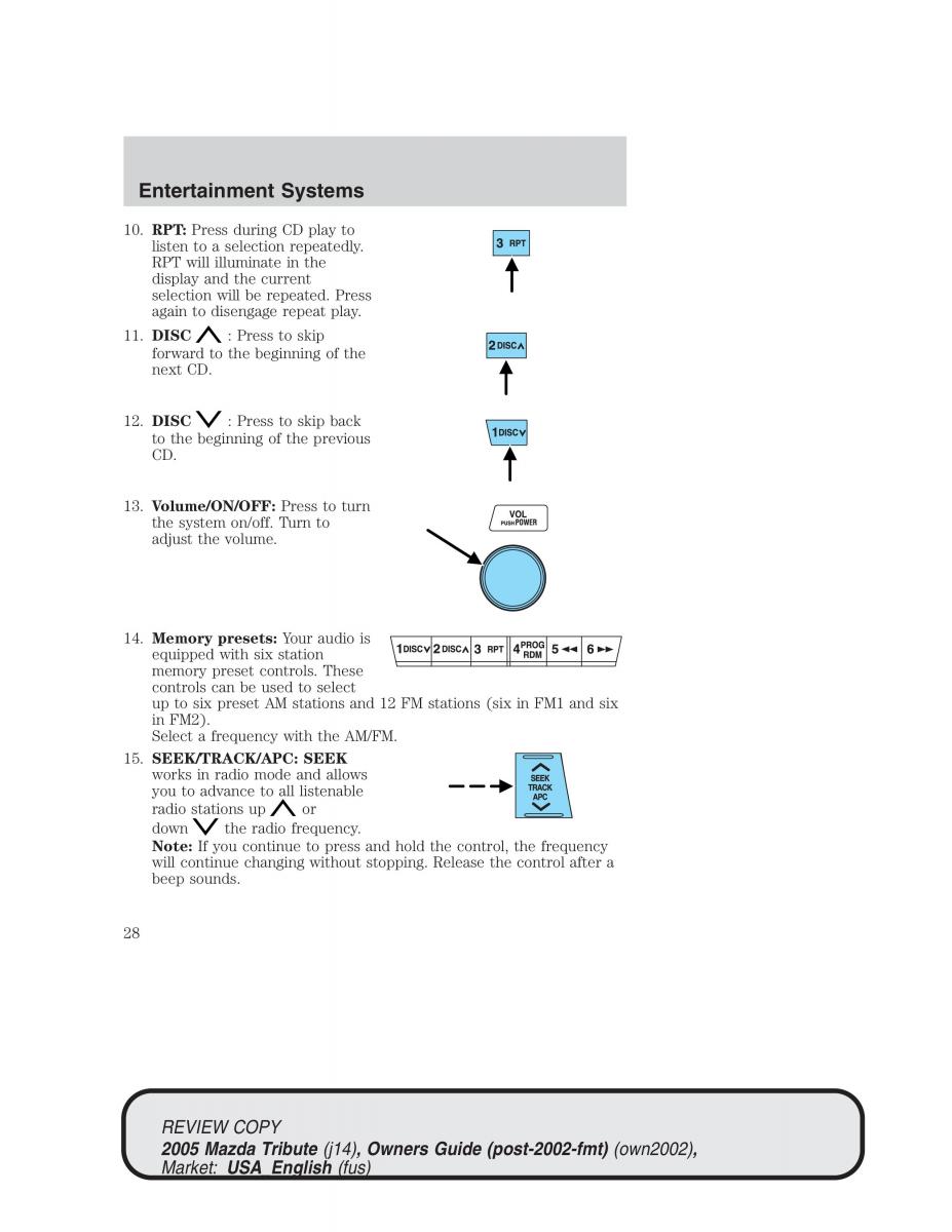 Mazda Tribute owners manual / page 28