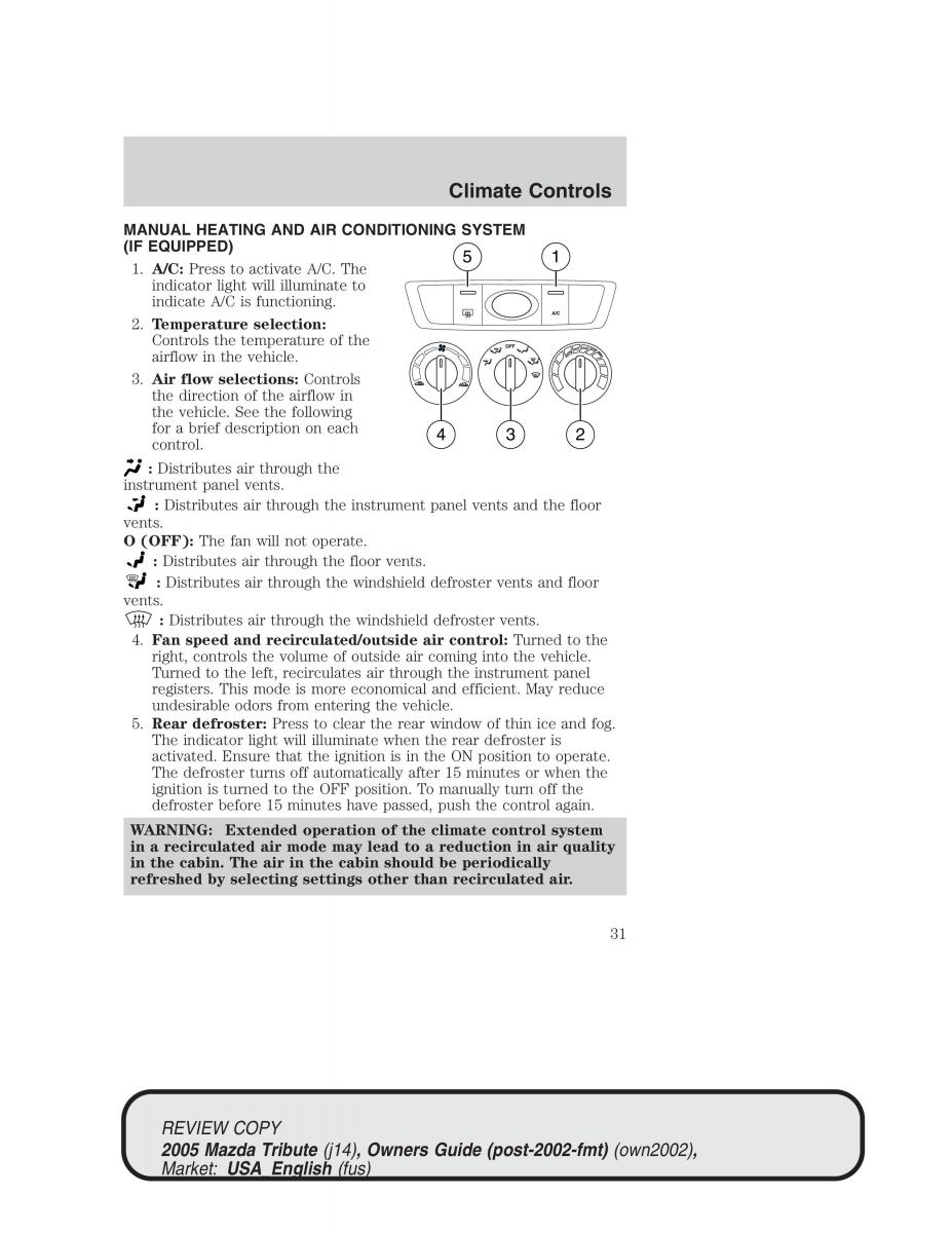 Mazda Tribute owners manual / page 31