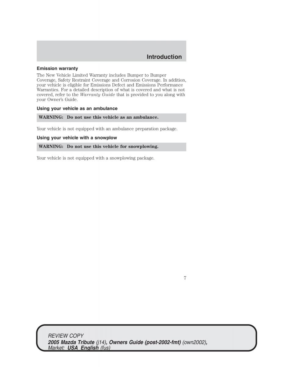 Mazda Tribute owners manual / page 7