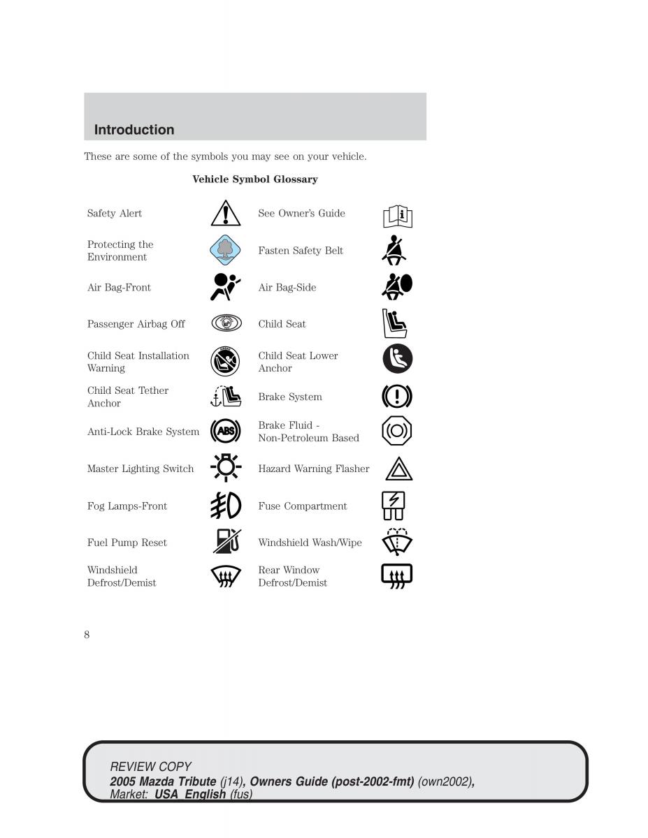 Mazda Tribute owners manual / page 8