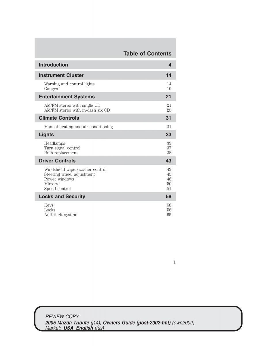 manual  Mazda Tribute owners manual / page 1