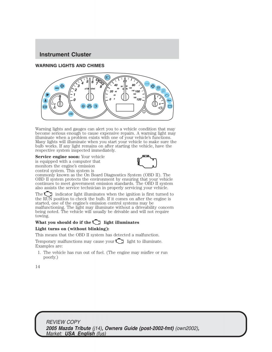 Mazda Tribute owners manual / page 14
