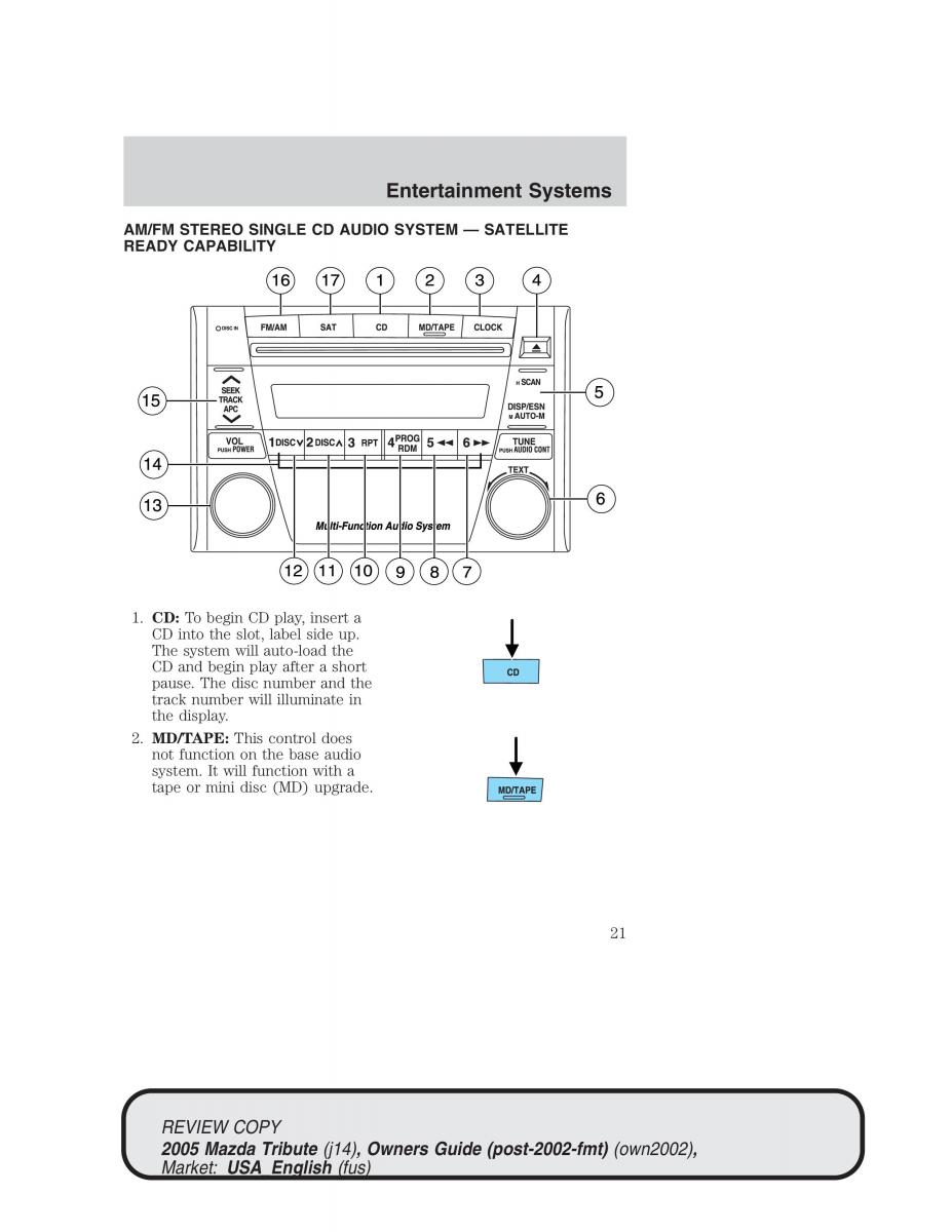 Mazda Tribute owners manual / page 21