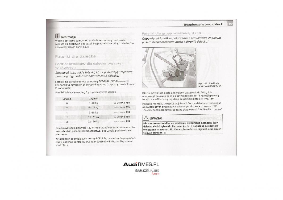 Audi A4 B7 instrukcja obslugi / page 190