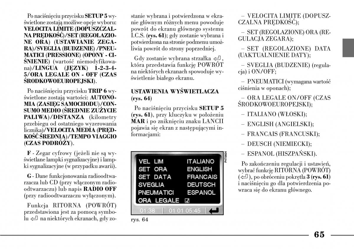 Lancia Lybra instrukcja obslugi / page 67