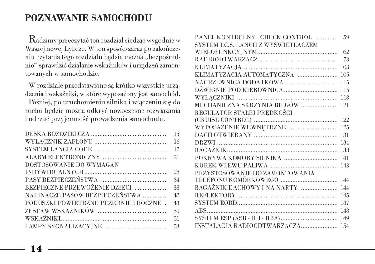 Lancia Lybra instrukcja obslugi / page 16