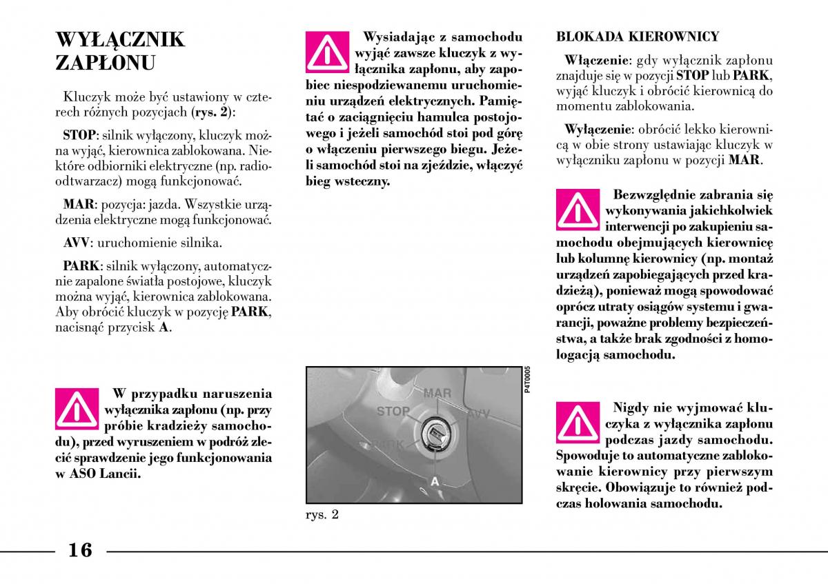 Lancia Lybra instrukcja obslugi / page 18
