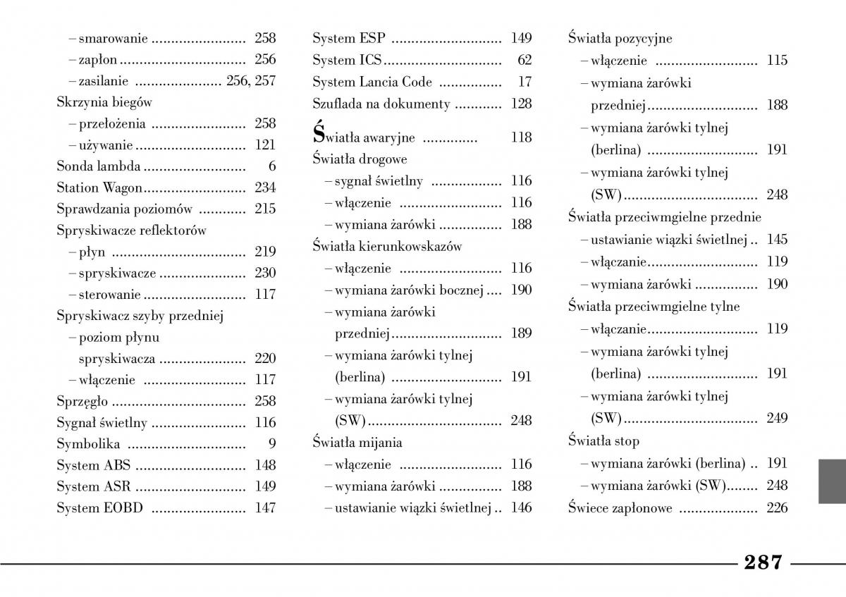 Lancia Lybra instrukcja obslugi / page 289