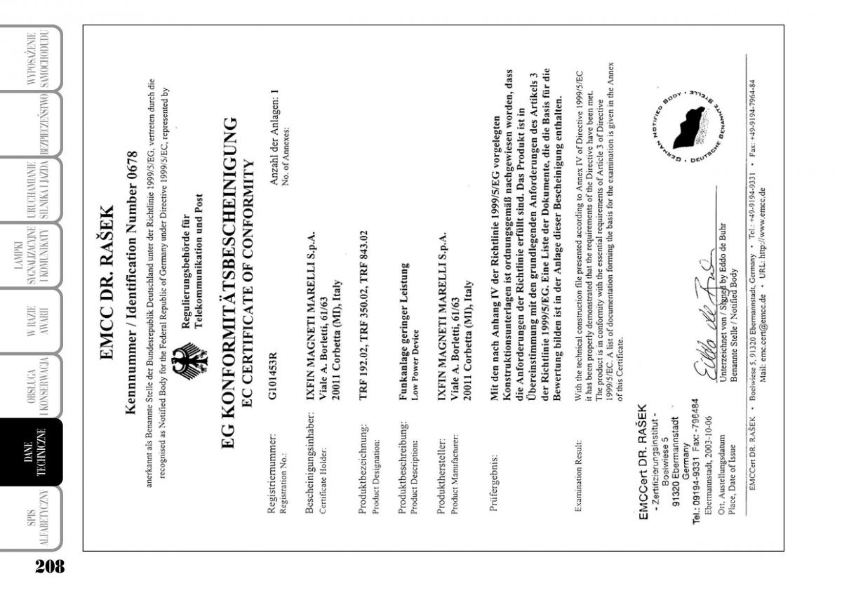 Lancia Ypsilon I 1 instrukcja obslugi / page 210