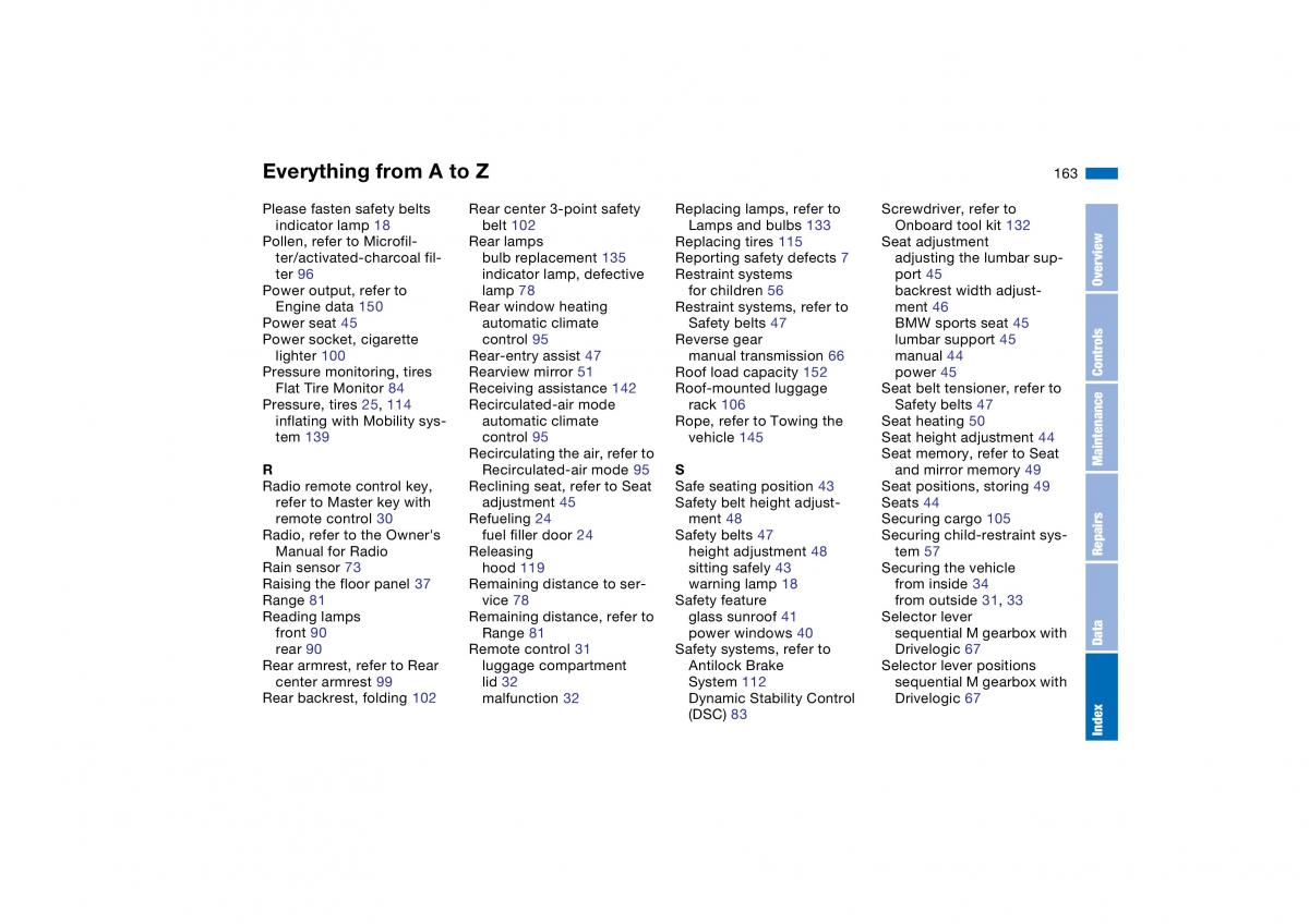 BMW M3 E46 owners manual / page 163