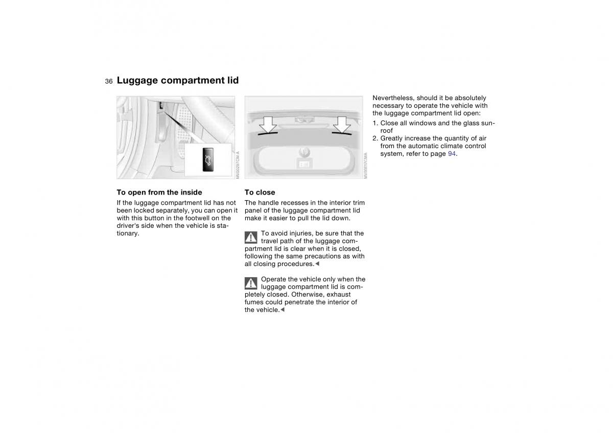 BMW M3 E46 owners manual / page 36