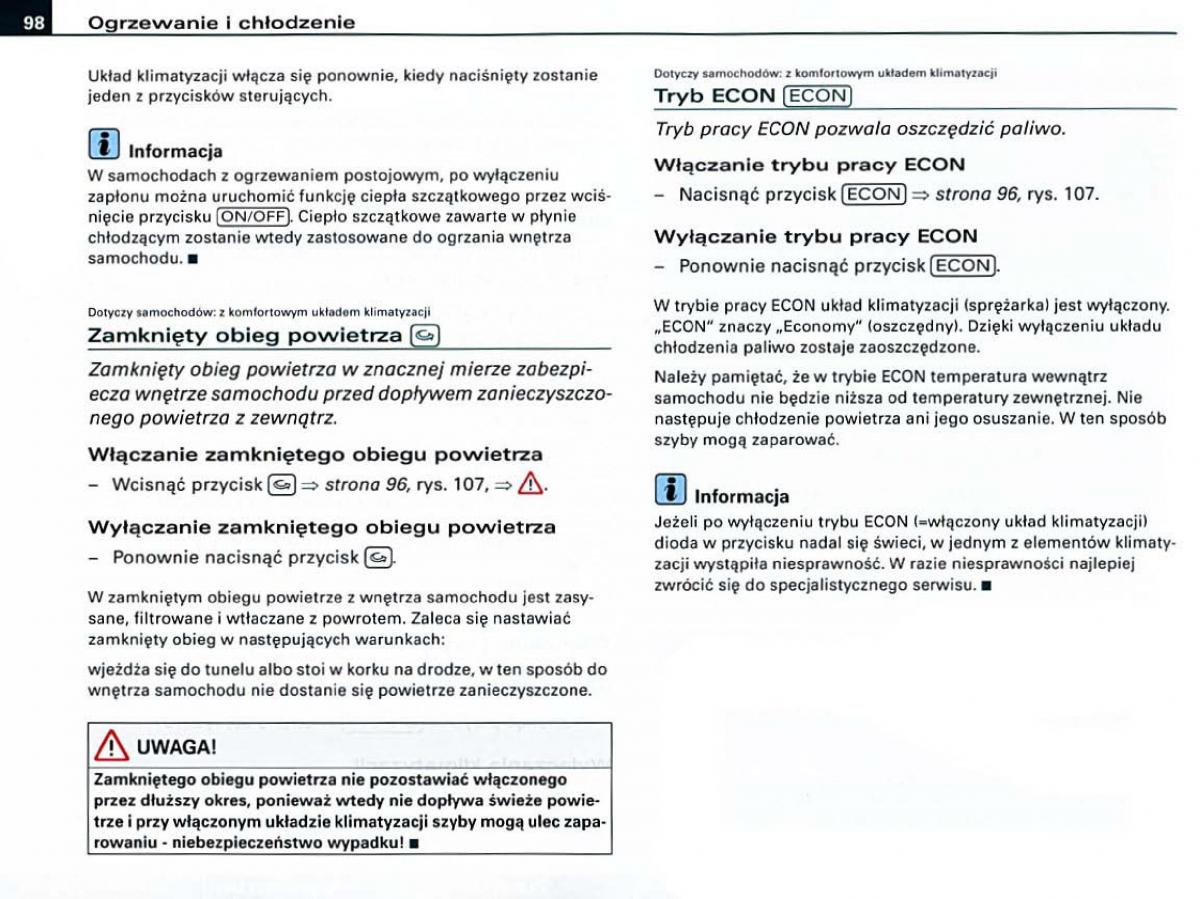 Audi A6 C6 instrukcja obslugi / page 98