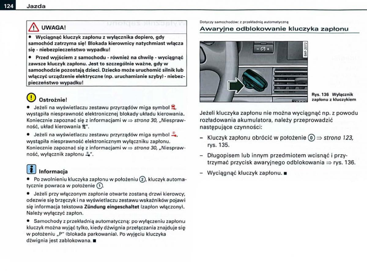 Audi A6 C6 instrukcja obslugi / page 124