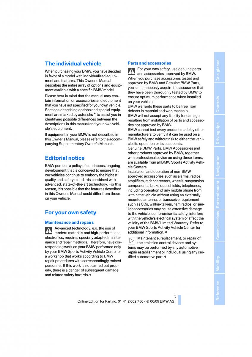 BMW X5 X6 E71 E72 owners manual / page 7