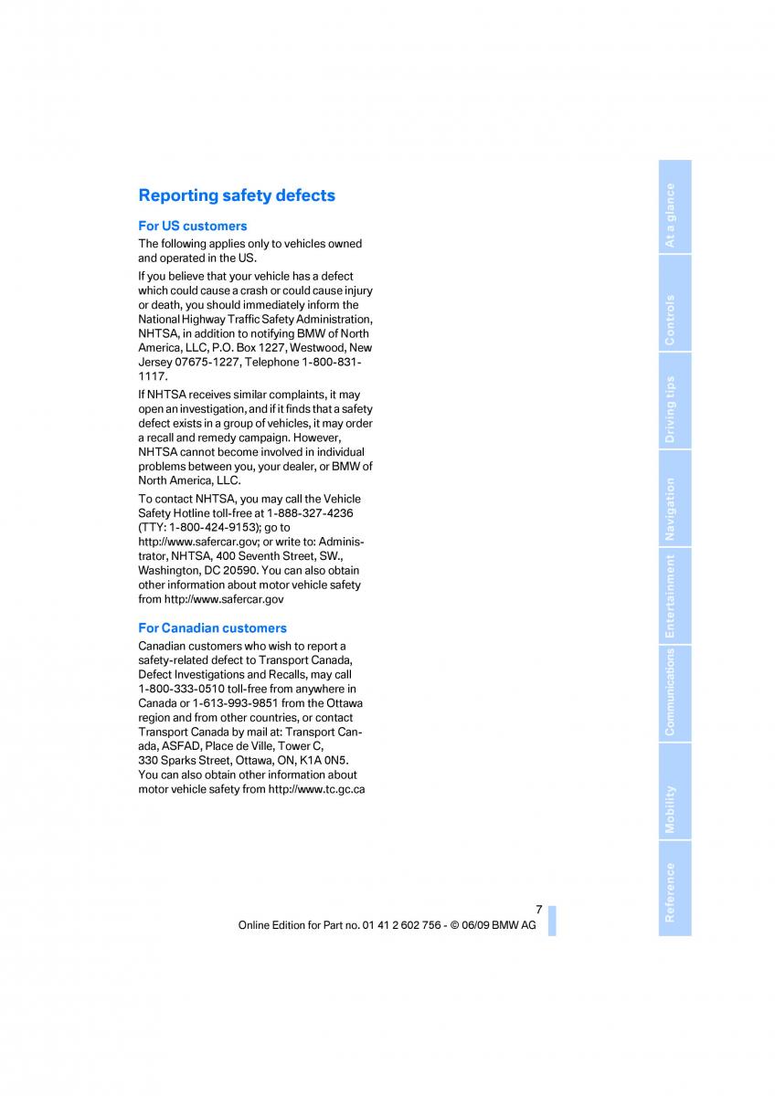 BMW X5 X6 E71 E72 owners manual / page 9