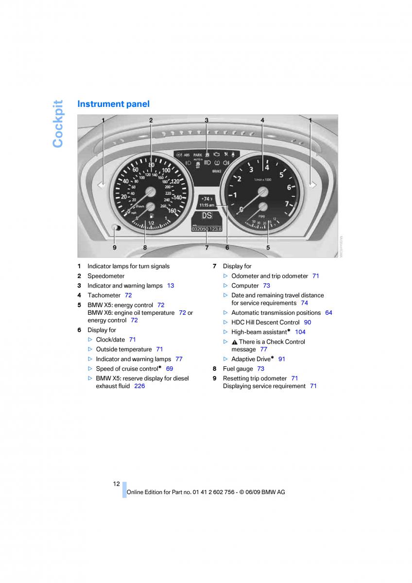 BMW X5 X6 E71 E72 owners manual / page 14