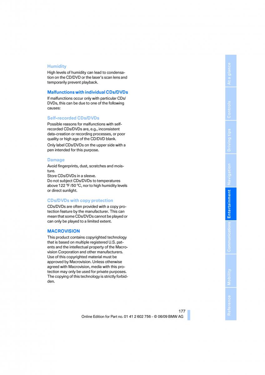 BMW X5 X6 E71 E72 owners manual / page 179