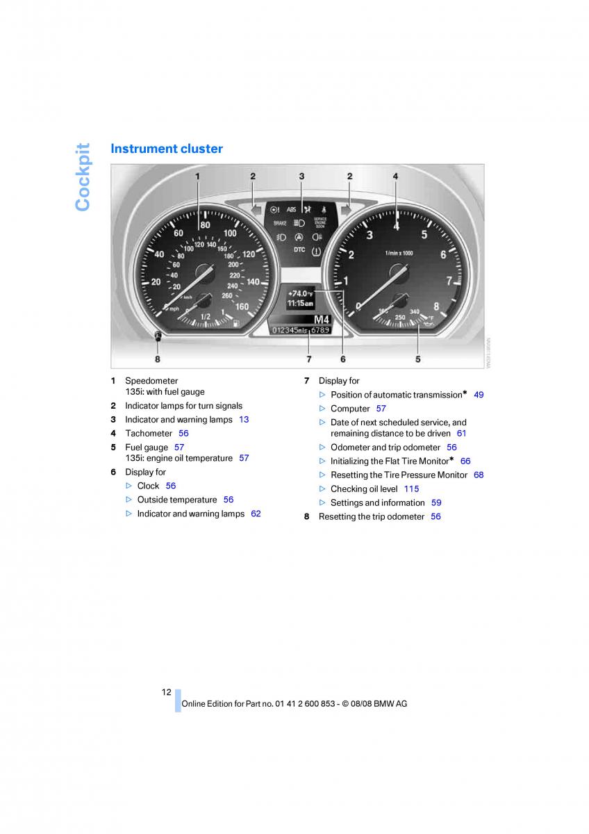 BMW 1 E87 convertible owners manual / page 14