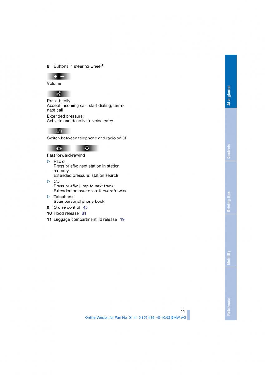 BMW Z4 E85 E86 owners manual / page 13