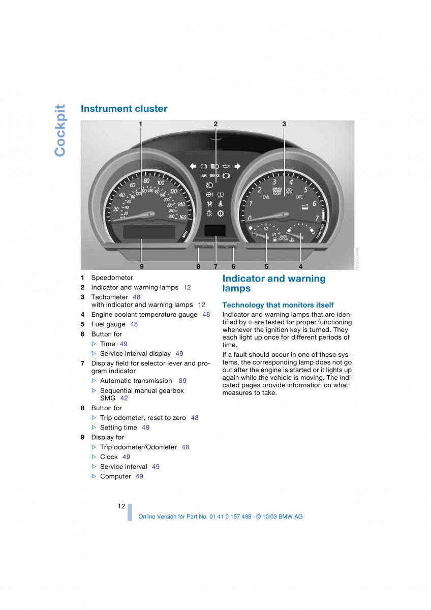 BMW Z4 E85 E86 owners manual / page 14