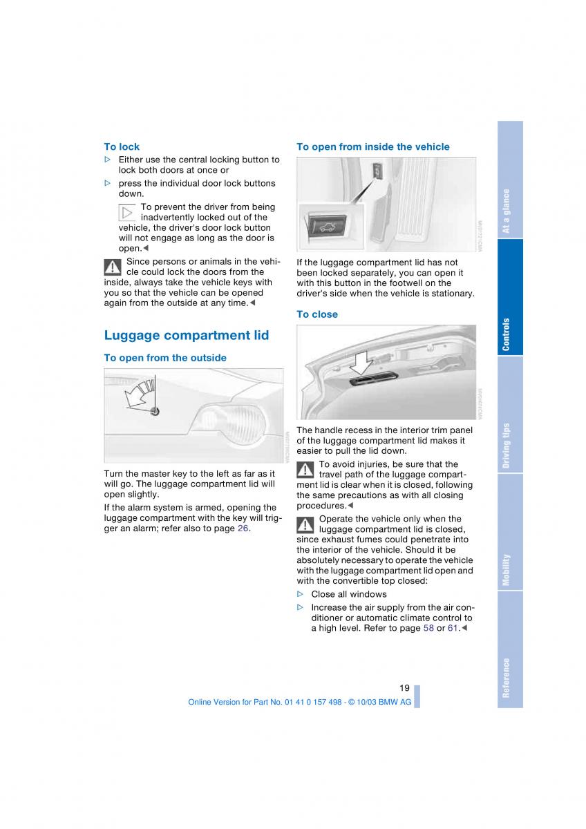 BMW Z4 E85 E86 owners manual / page 21