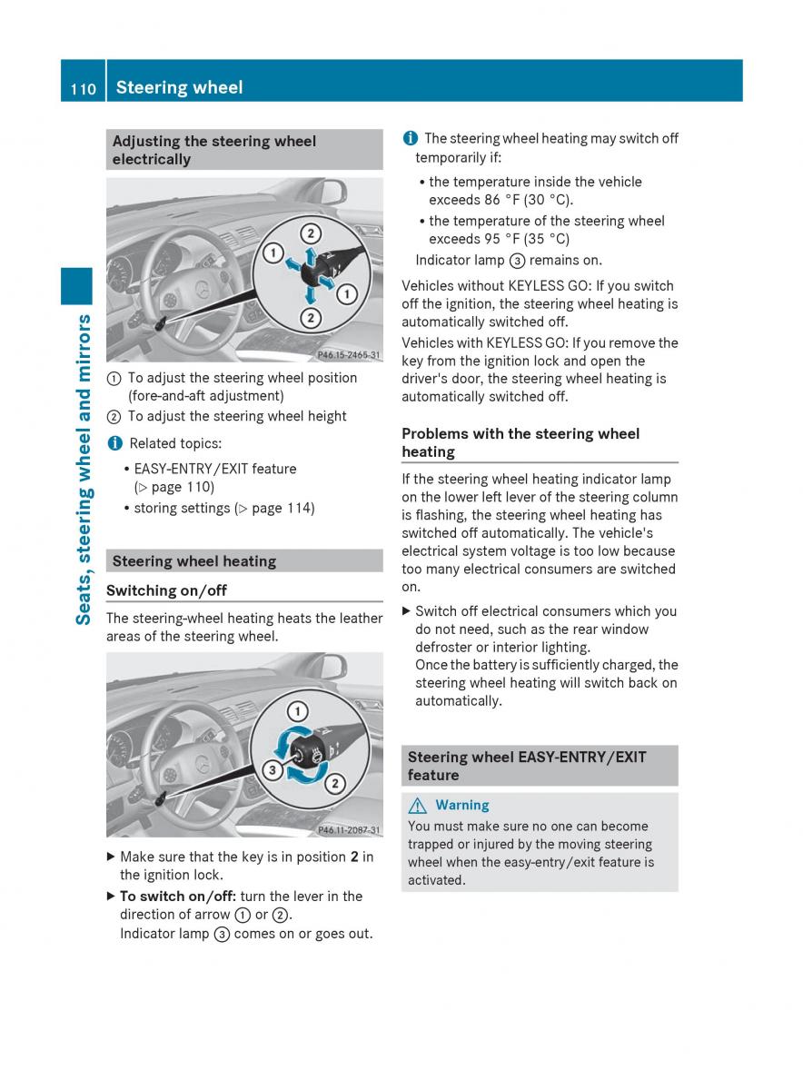 Mercedes Benz R Class owners manual / page 112