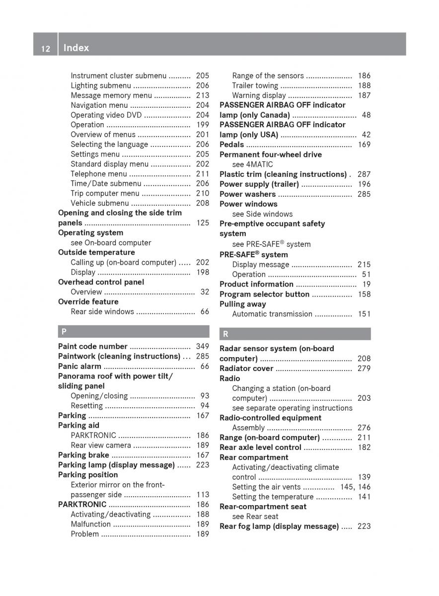 manual  Mercedes Benz R Class owners manual / page 14