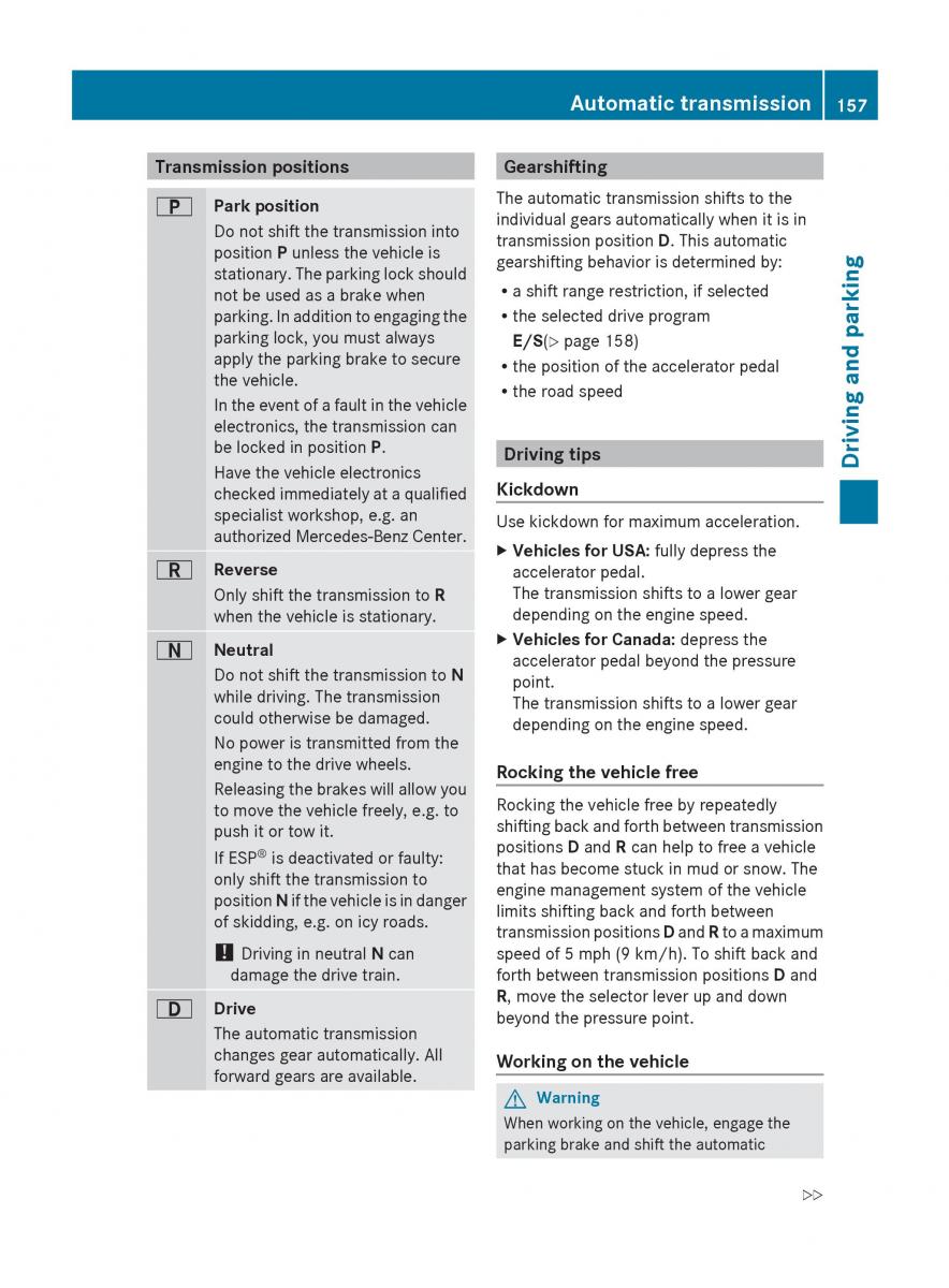 Mercedes Benz R Class owners manual / page 159