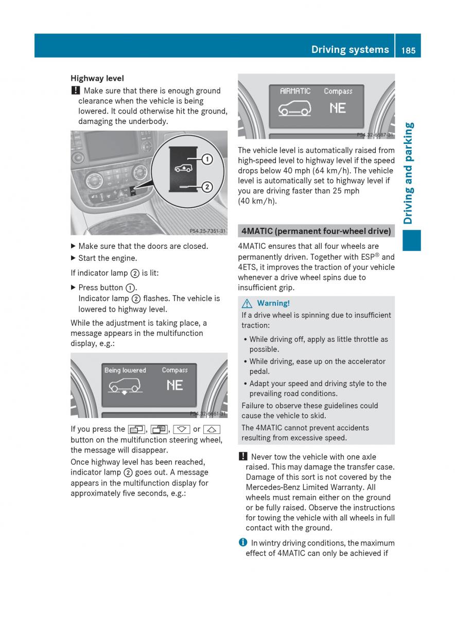 Mercedes Benz R Class owners manual / page 187