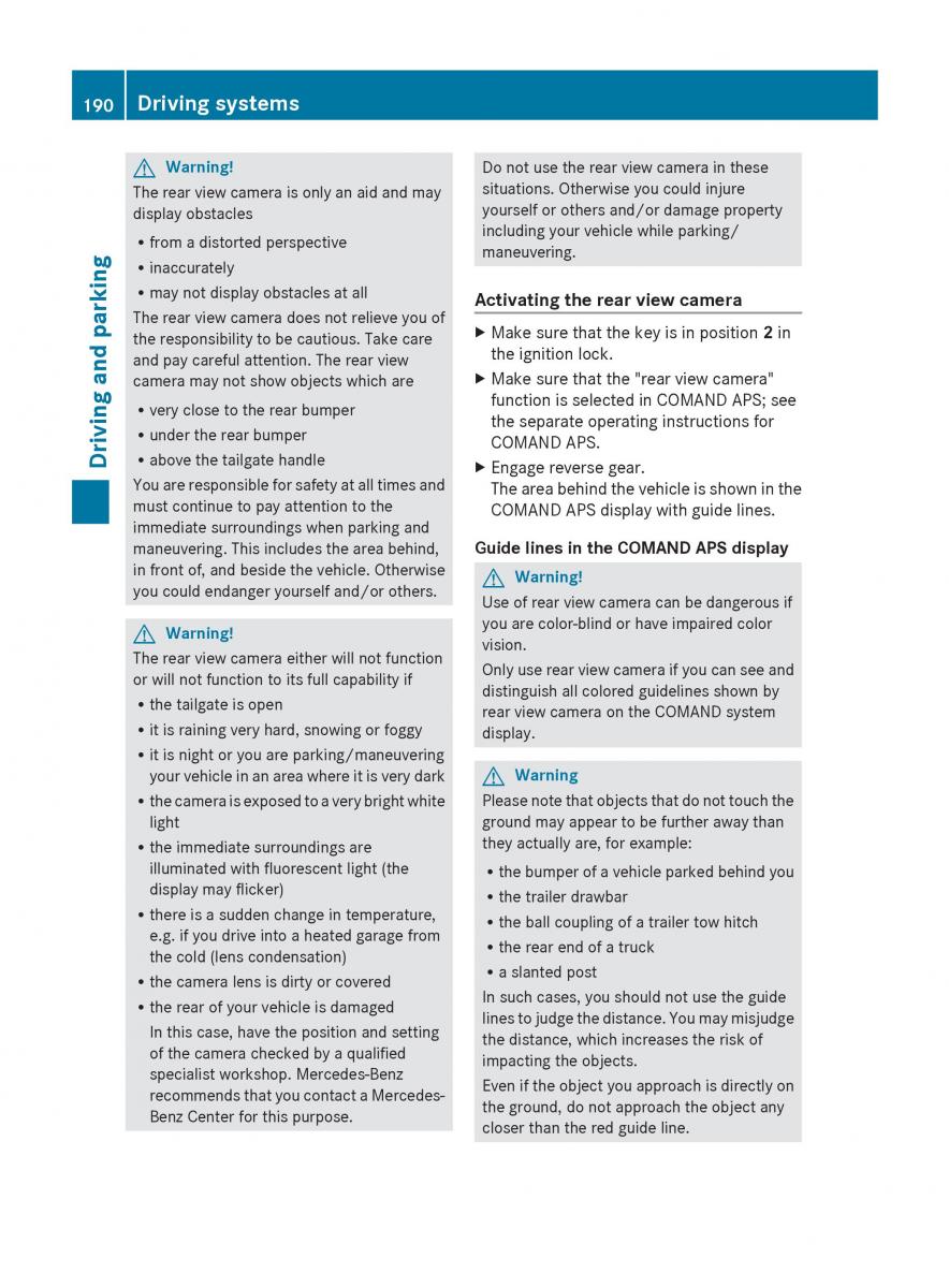 Mercedes Benz R Class owners manual / page 192