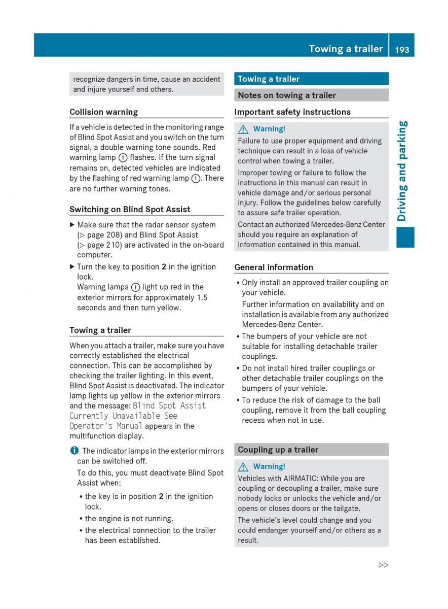 Mercedes Benz R Class owners manual / page 195