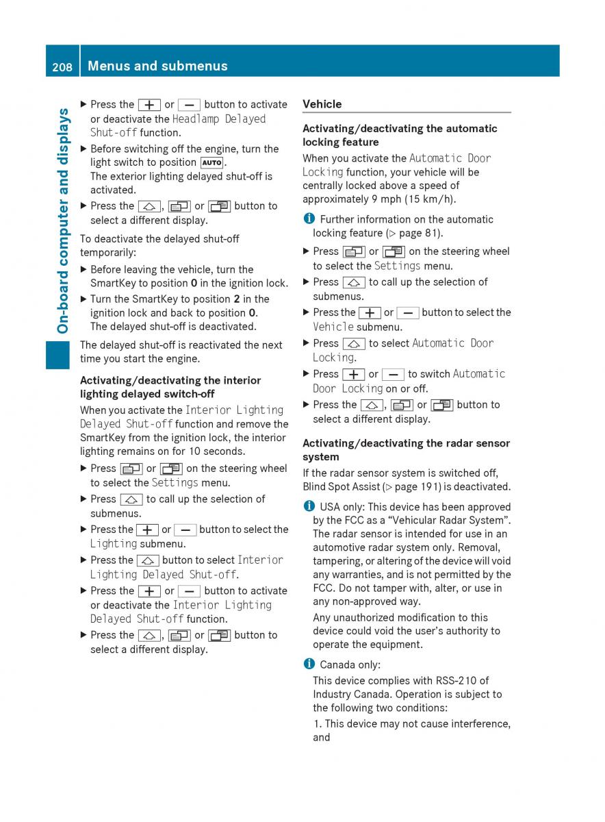 Mercedes Benz R Class owners manual / page 210