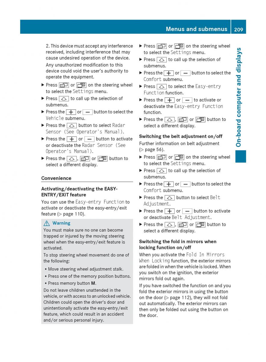 Mercedes Benz R Class owners manual / page 211